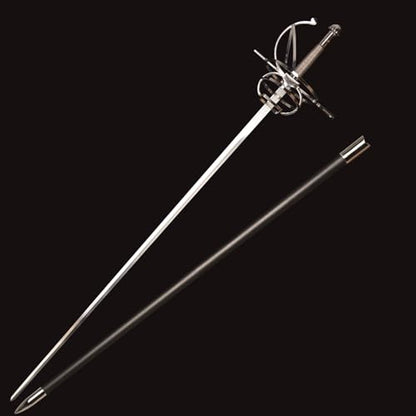 43.5" Unsharpened Renaissance Rapier Sword, Swept Hilt Stainless Steel Fencing Sword with Black Scabbard for LARP, Cosplay, Collection & Costume Display - style: Style 3