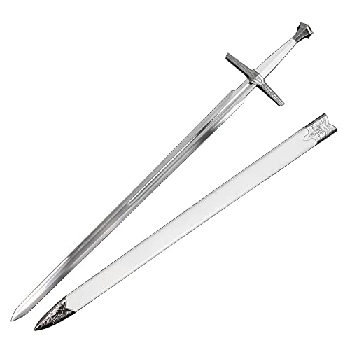 Medieval Fantasy Sword Replica The Witcher Sword Blade w/Faux Leather Handle - Steel Swords w/Wooden Scabbard - The Knight Sword for Collection, LARP, Cosplay & Gifts - style: White Wolf