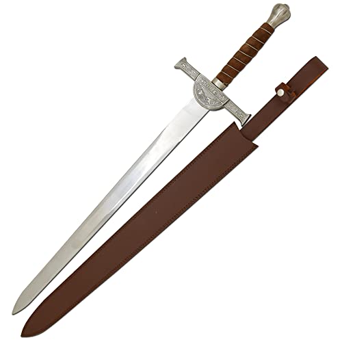 Medieval Warrior Knights Templar Long Sword with Sheath Steel Guard, Leather Wrapped Handle - color: MacLeod