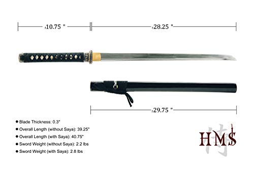 Katana Samurai Sword, 1045 Carbon Steel, Hand Forged, Full Tang - color: Katana Waves