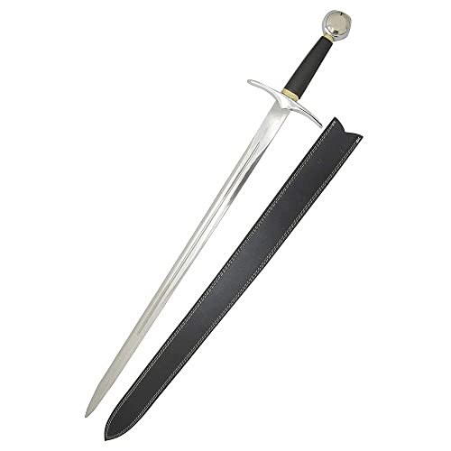 Medieval Warrior Knights Templar Long Sword with Sheath Steel Guard, Leather Wrapped Handle - color: Dark Prince