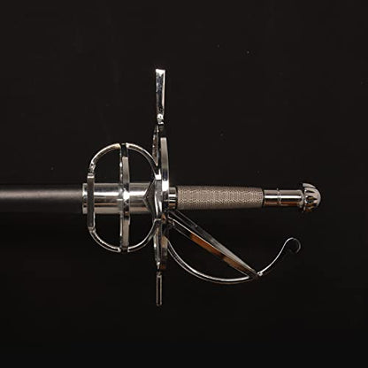 43.5" Unsharpened Renaissance Rapier Sword, Swept Hilt Stainless Steel Fencing Sword with Black Scabbard for LARP, Cosplay, Collection & Costume Display - style: Style 3