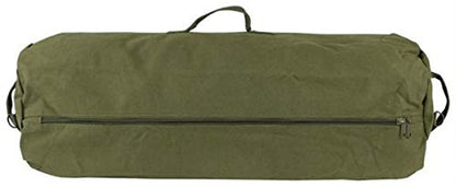 Farm Blue GI Style Zipper Duffel Bag OD - L Heavy Duty Army Duffel Bags - Military Grade Cotton Canvas Dufflebag - Reinforced Camping Bag - Strong Zipper & Center Grab Handle - 21" x 36" - Olive Drab - color: OD Green, size: Large