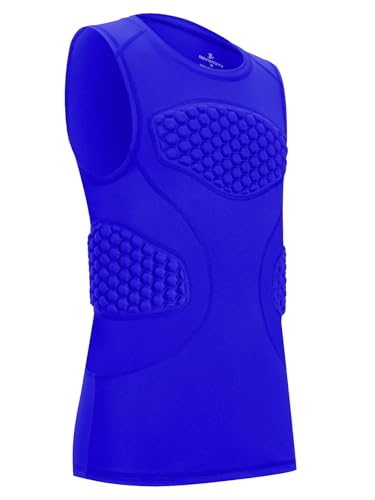 DEVOROPA Youth Boys Football Baseball Padded Compression Shirt Chest Protector Softball Lacrosse Rib Heart Sternum Guard - color: Royal Blue, size: Large