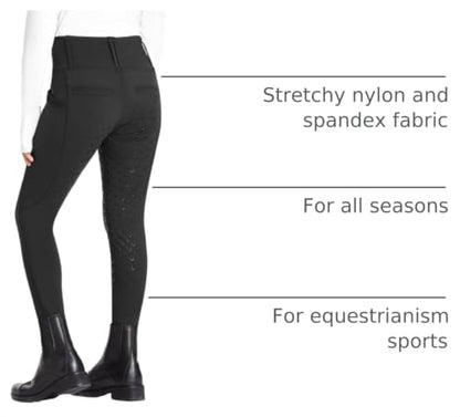 FitsT4 Sports Girls Riding Pants Full Seat High Waist Equestrian Breeches - color: Black, size: X-Small