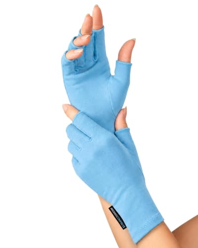 ANSMIO Rayon Derived from Bamboo Compression Gloves – Fingerless Arthritis & Carpal Tunnel Support, Lightweight Moisture-Wicking, Gentle Relief for Men & Women, Blue, Size M - color: Blue, size: Medium