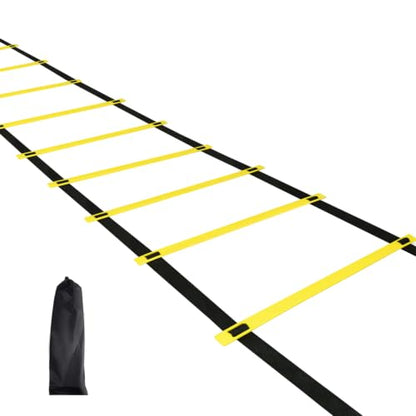 12 Rungs Agility Ladder Set, Training Ladder with Steel Stakes and Carry Bag for Soccer, Speed Fitness Feet Training - color: 1 Pack-Yellow