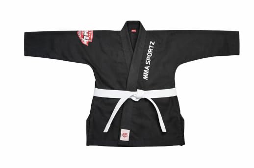 Jiu Jitsu Gi for Kids & Teens – Lightweight Martial Arts Training Suit | 100% Cotton-Poly Blend | Free White Belt - color: Black, size: M-1