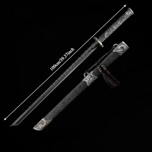 Handcrafted High Manganese Steel Katana, Unsharpened Full Tang Dragon King Sword, Red Blade, Black Handle, Martial Arts Training Display Replica