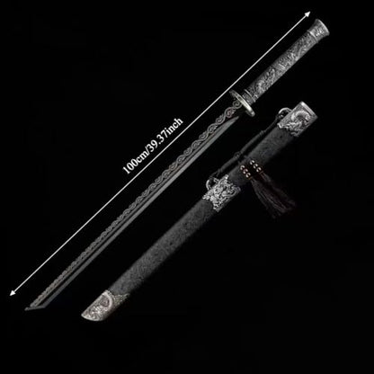 Handcrafted High Manganese Steel Katana, Unsharpened Full Tang Dragon King Sword, Red Blade, Black Handle, Martial Arts Training Display Replica