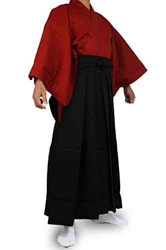 Edoten Japanese Samurai Hakama Uniform - color: Rd-black, size: X-Large