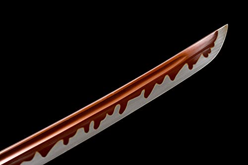 Traditional Heat/Clay Tempered Hand Forged Katana Sword | Real 1060/1095 T10 High Carbon Steel Sharp Full Tang Katanas | Practical Authentic Japanese Samurai Swords - color: Fans Red