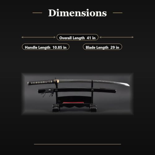1045 Katana, Hand Forged Full Tang Japanese Sword | Classic Tsuba Series - color: Black