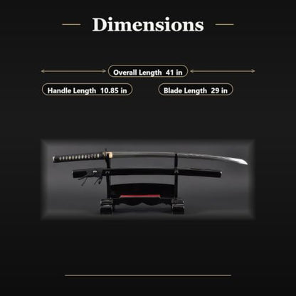 1045 Katana, Hand Forged Full Tang Japanese Sword | Classic Tsuba Series - color: Black