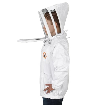 Beekeeping Jacket with Fencing Veil - Breathable Cotton Beekeeper Suit with YKK Zippers & Protective Hood (BP-101-White)-4XL - color: White, size: 4X-Large