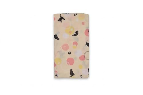Japanese Gauze Tenugui Towel – 100% Cotton Made in Japan – Quick Dry, Soft & Lightweight Kitchen Tea Towel, Face & Hand Towel for Travel, Gym and Daily Use (1, Cat Ball Pattern Cream, Medium) - color: Cat Ball Pattern Cream