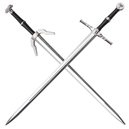 LALAPORT 41 Inch 2 PCS Medieval Foam Witcher Hunting Long Sword Set for Cosplay LARP Costume Halloween Xmas Gifts (Steel & Twin Wolf Set) - style: Steel & Twin Wolf Set