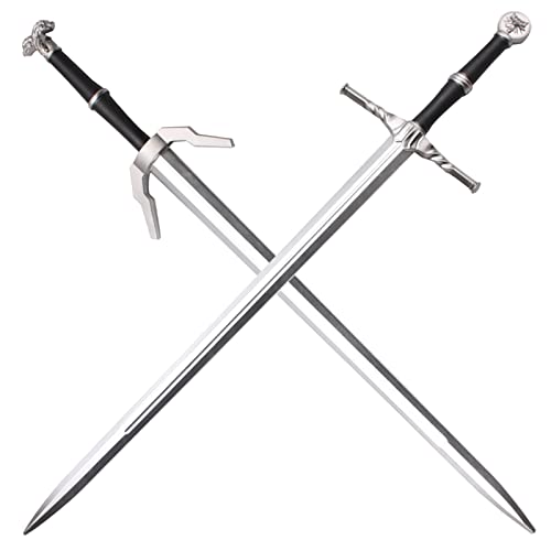 LALAPORT 41 Inch 2 PCS Medieval Foam Witcher Hunting Long Sword Set for Cosplay LARP Costume Halloween Xmas Gifts (Steel & Twin Wolf Set) - style: Steel & Twin Wolf Set