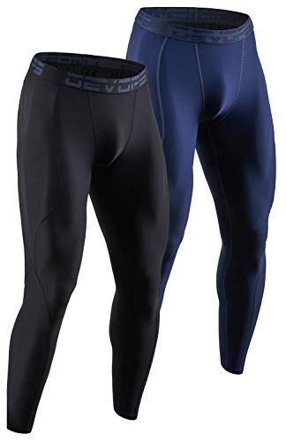 DEVOPS 2-3 Pack Men's Compression Pants Leggings Tights Pocket/Non-Pocket - color: 1# (Basic) - Black / Navy, size: X-Large