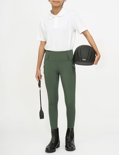 FitsT4 Sports Girls Riding Pants Full Seat High Waist Equestrian Breeches - color: Army Green, size: Small