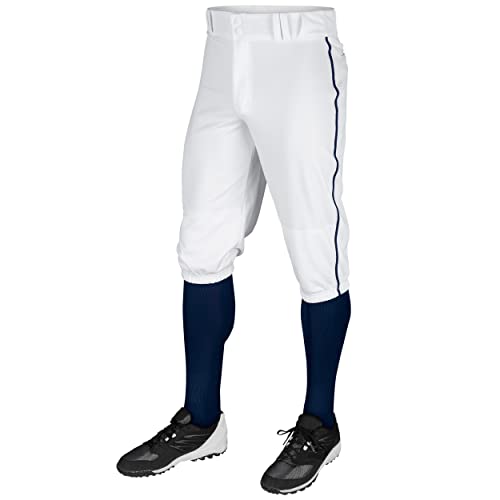 CHAMPRO Boy's Triple Crown Baseball Pant Knickers with Braid - color: White, Navy Pipe, size: X-Small