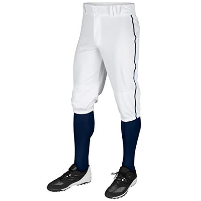 CHAMPRO Boy's Triple Crown Baseball Pant Knickers with Braid - color: White, Navy Pipe, size: Medium