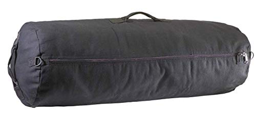 Farm Blue GI Style Zipper Duffel Bag - Large Heavy Duty Army Duffle Bag - Military Grade Cotton Canvas Duffel Bag - Reinforced Camping Bag - Strong Zipper, Center Grab Handle –21” x 36” - Black - color: Black, size: Large
