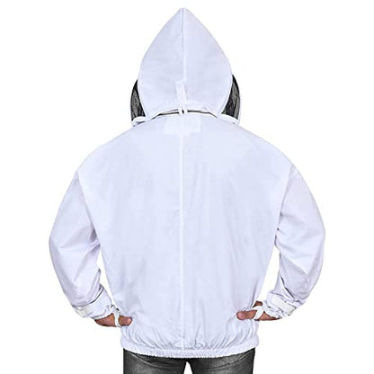 Beekeeping Jacket with Fencing Veil - Breathable Cotton Beekeeper Suit with YKK Zippers & Protective Hood (BP-101-White)-4XL - color: White, size: 4X-Large