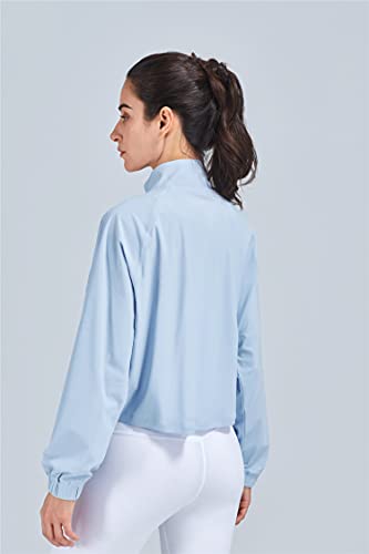 altiland Women's UPF 50+ Athletic Running Track Zip Up Cropped Jackets - color: Airy Blue, size: Large