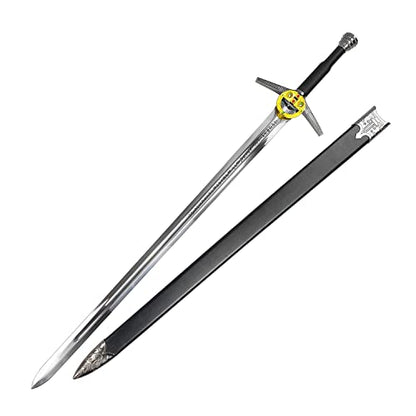Medieval Fantasy Sword Replica The Witcher Sword Blade w/Faux Leather Handle - Steel Swords w/Wooden Scabbard - The Knight Sword for Collection, LARP, Cosplay & Gifts - style: Steel 2