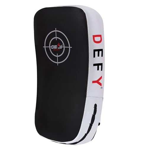 Defy Sports Leather Thai Pads - Strike Curved Karate Pads with Double Layered Buckle Straps - Perfect for Boxing, Karate & MMA Training - Durable & Lightweight Kicking Pads (1 Per Pack) - color: White