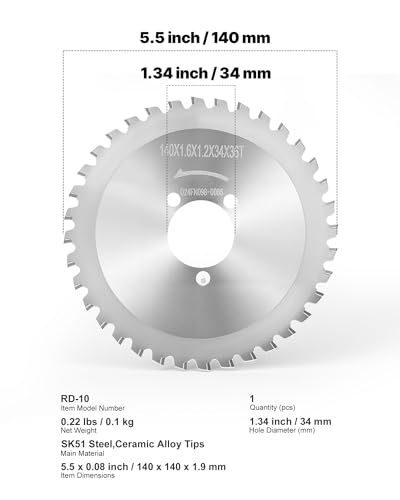 VEVOR Rebar Cutter Replacement Blades for Electric Cutting Saw 36-Teeth - Cermet Tipped Heat-Treated Steel, Cuts Aluminum & Copper Pipe, Arbor 34 mm/1-11/32 in
