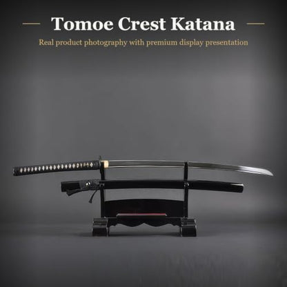 Katana Samurai Sword, 1045 Carbon Steel, Hand Forged, Full Tang - color: Katana Tomoe Crest-921