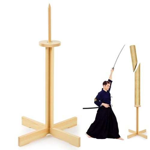 Briwooody 43" Solid Pine Kendo Tameshigiri Practice Cutting Stand Heavy Duty Kendo Stick Katana Sword Test Cutting Wooden Dummy Holder for Practice Training