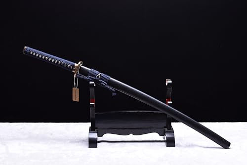 MURASAME Katana Sword 41" T10 Steel Clay Tempered Razor Sharp Blade Full Tang Handmade - color: Blue-Dragonfly Theme Unkubi Zukuri