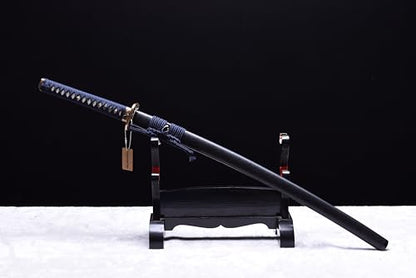 MURASAME Katana Sword 41" T10 Steel Clay Tempered Razor Sharp Blade Full Tang Handmade - color: Blue-Dragonfly Theme Unkubi Zukuri