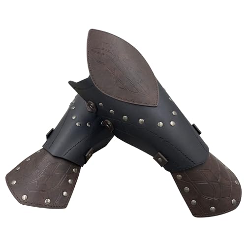 HiiFeuer Medieval Embossed Faux Leather Elf Arm Guards, Fantasy Cosplay Buckle Bracers, Knight Archer Gauntlets for LARP - color: Dark Brown a