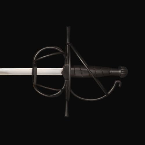 43.5" Unsharpened Renaissance Rapier Sword, Swept Hilt Stainless Steel Fencing Sword with Black Scabbard for LARP, Cosplay, Collection & Costume Display - style: Style 4