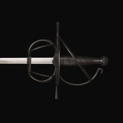 43.5" Unsharpened Renaissance Rapier Sword, Swept Hilt Stainless Steel Fencing Sword with Black Scabbard for LARP, Cosplay, Collection & Costume Display - style: Style 4