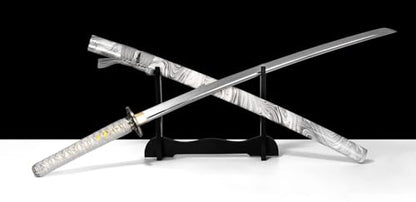 Real Samurai Sword Hand Forged with T10 Steel Clay Tempered 41-Inch - color: Grey/White-T10 Steel-Hamon