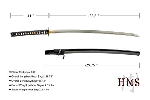 Katana Samurai Sword for Dojo, Hand Forged Carbon Steel, Full Tang - color: 1045 Damascus Katana Bo-Hi 630