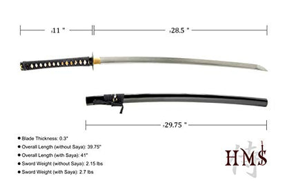 Katana Samurai Sword for Dojo, Hand Forged Carbon Steel, Full Tang - color: 1045 Damascus Katana Bo-Hi 630