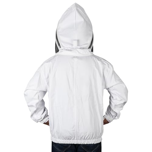 Beekeeping Jacket with Fencing Veil - Breathable Cotton Beekeeper Suit with YKK Zippers & Protective Hood (BP-101-White)-M - color: White, size: Medium