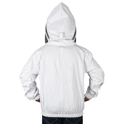 Beekeeping Jacket with Fencing Veil - Breathable Cotton Beekeeper Suit with YKK Zippers & Protective Hood (BP-101-White)-3XL - color: White, size: 3X-Large