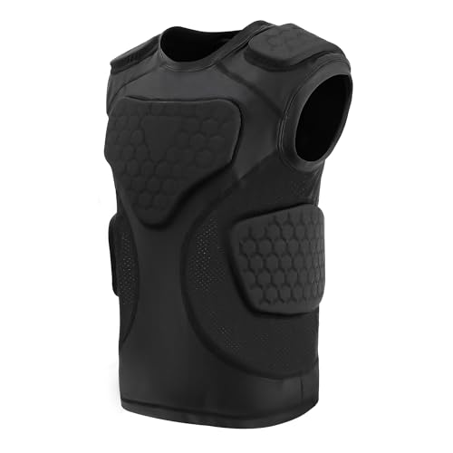GUOZI Youth Football Padded Shirt with Chest Rib Shoulder Protectors - size: Small, style: Black