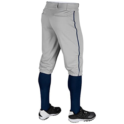 CHAMPRO Boy's Triple Crown Baseball Pant Knickers with Braid - color: Grey, Navy Pipe, size: X-Large