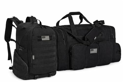 K-Cliffs Tactical Range Duffel Bag 27 Inch Heavy Duty Laptop Backpack Durable MOLLE Travel Gym Gear Tote 2pcs Combo Bundle, Black
