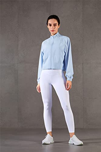 altiland Women's UPF 50+ Athletic Running Track Zip Up Cropped Jackets - color: Airy Blue, size: X-Small