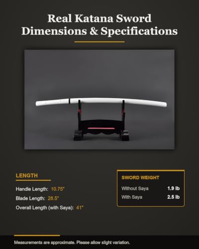1045 Katana, Hand Forged Full Tang Japanese Sword | Classic Tsuba Series - color: 1045 Heat Tempered, White
