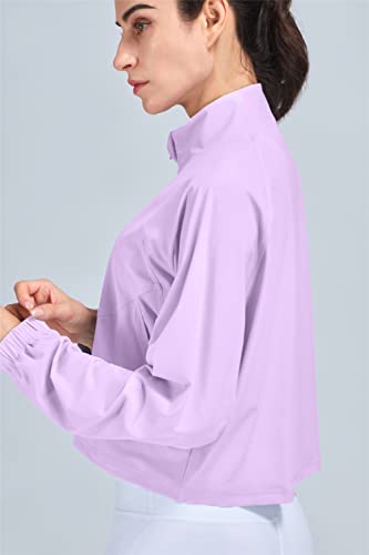 altiland Women's UPF 50+ Athletic Running Track Zip Up Cropped Jackets - color: Orchid Purple, size: Medium